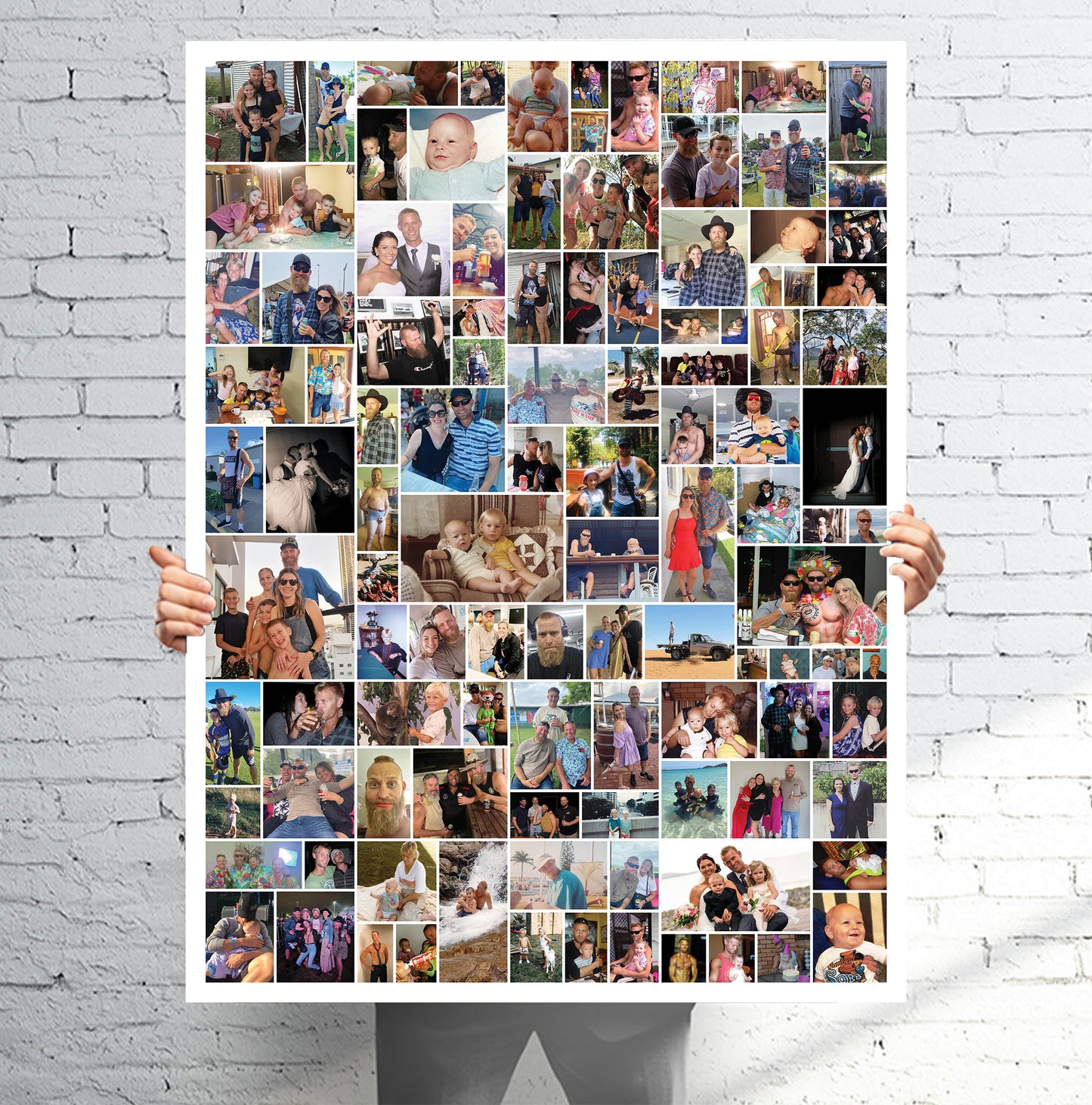Collage of a family photo board printed on corflute for a birthday milestone