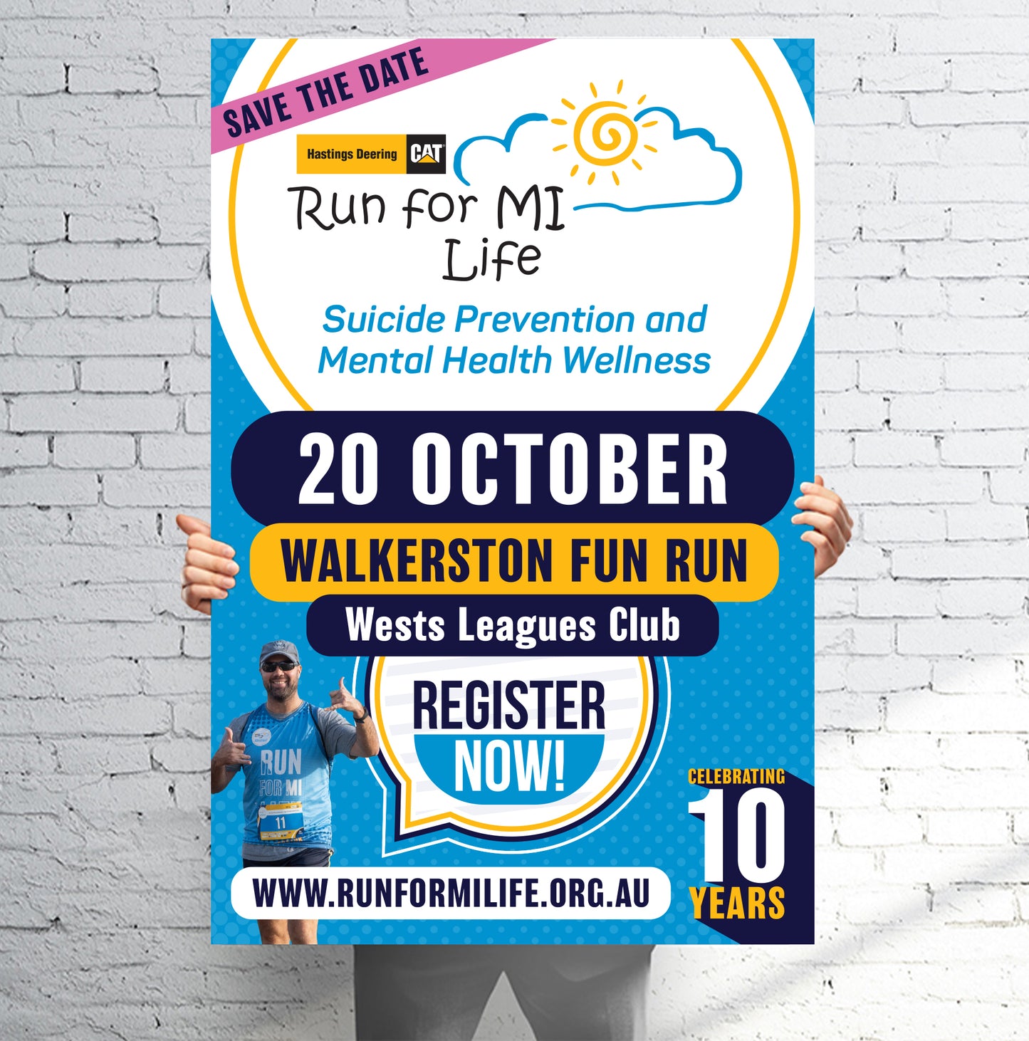 Corflute sign for Run for MI Life a suicide prevention and mental health awareness fun run event in Walkerston, Mackay.