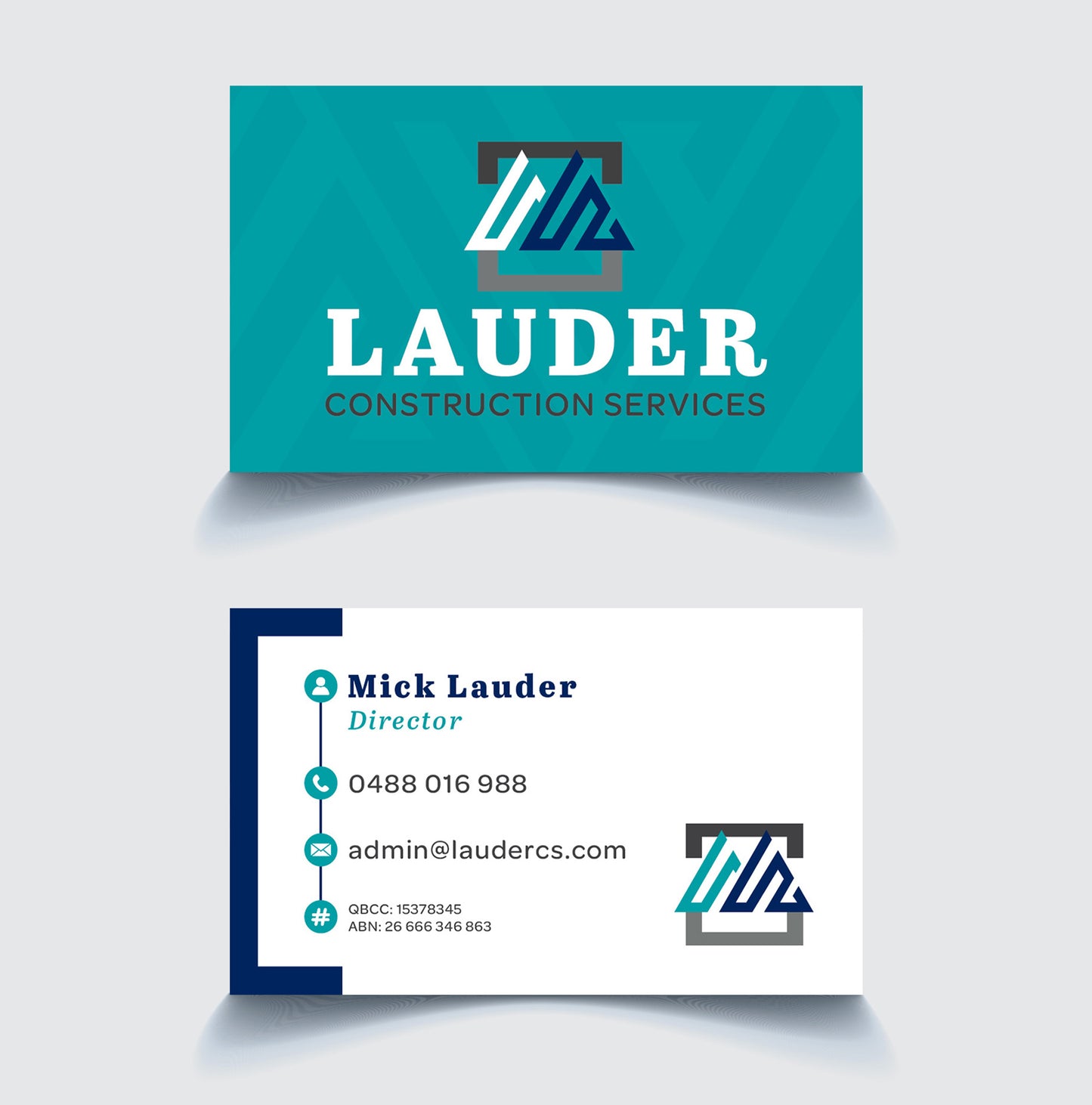 Lauder Construction Services business card with logo and contact information