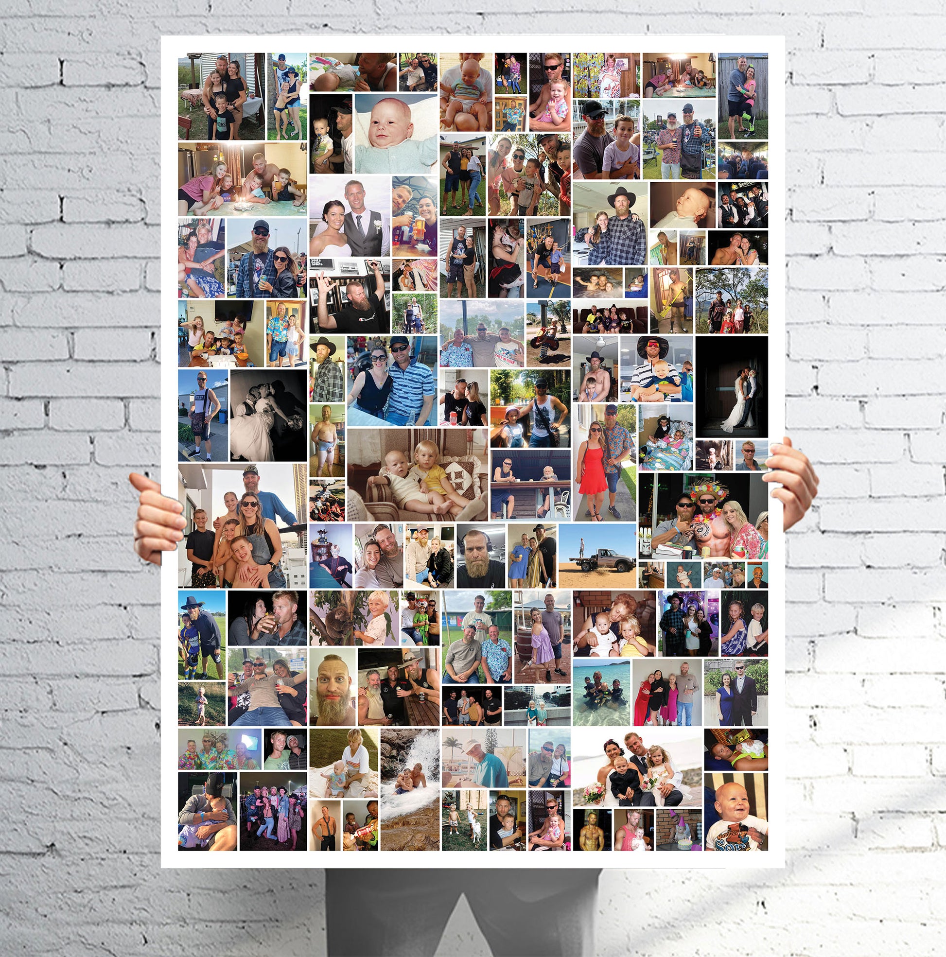 Collage of a family photo board printed on corflute for a birthday milestone