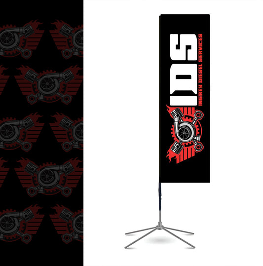 tall rectangular banner flag on a cross base