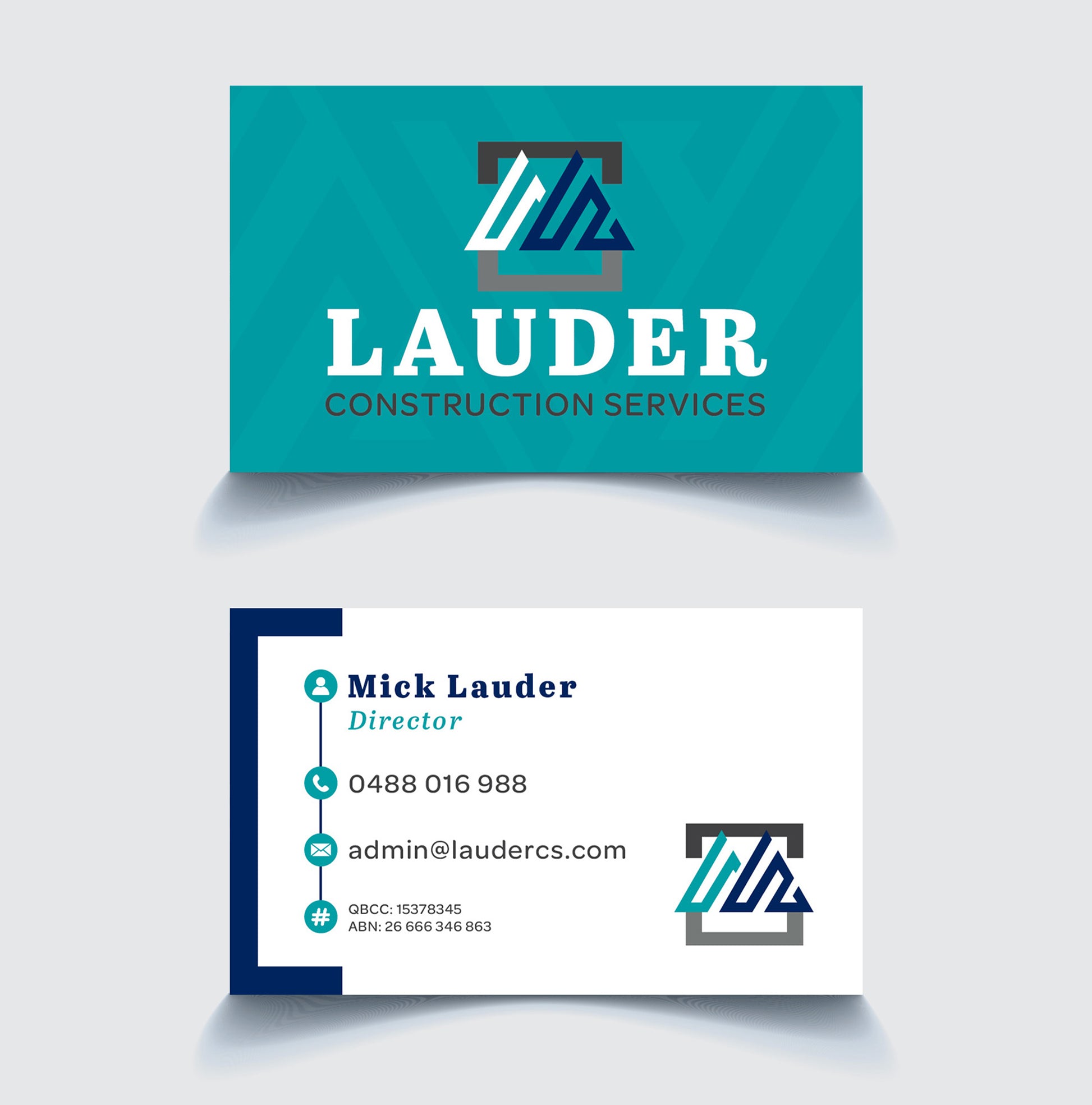 Lauder Construction Services business card with logo and contact information